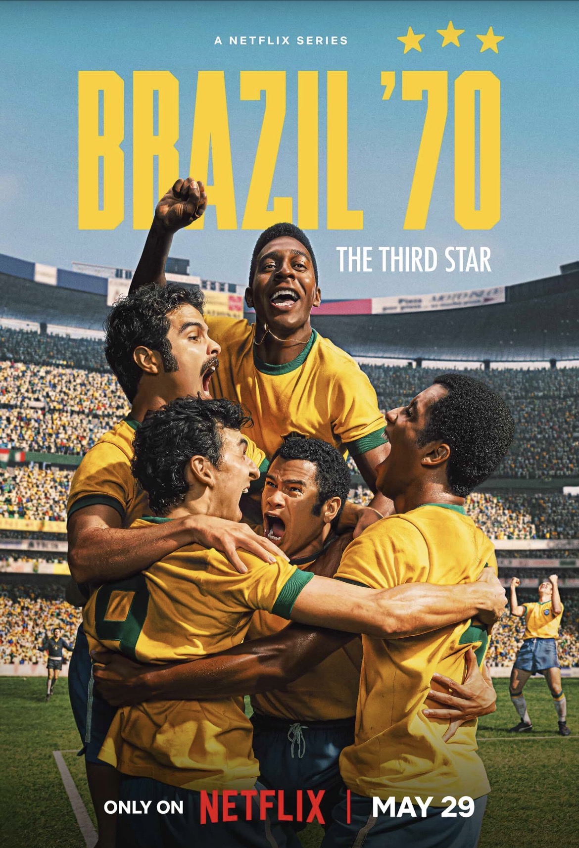 Pôster oficial da minissérie Brasil '70: A Saga do Tri